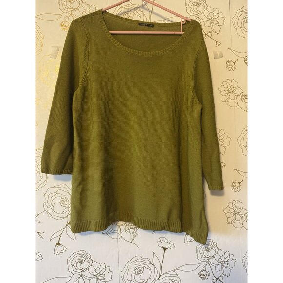 Eileen Fisher Sweater Size Medium Olive Green Knit 3/4 Sleeve Scoop Neck 56 - Picture 2 of 5